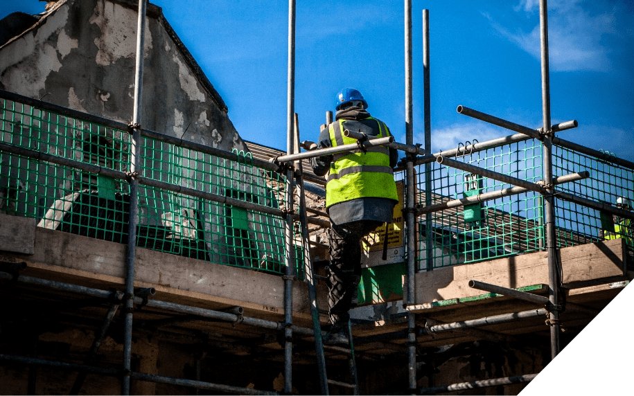 Roof and worker